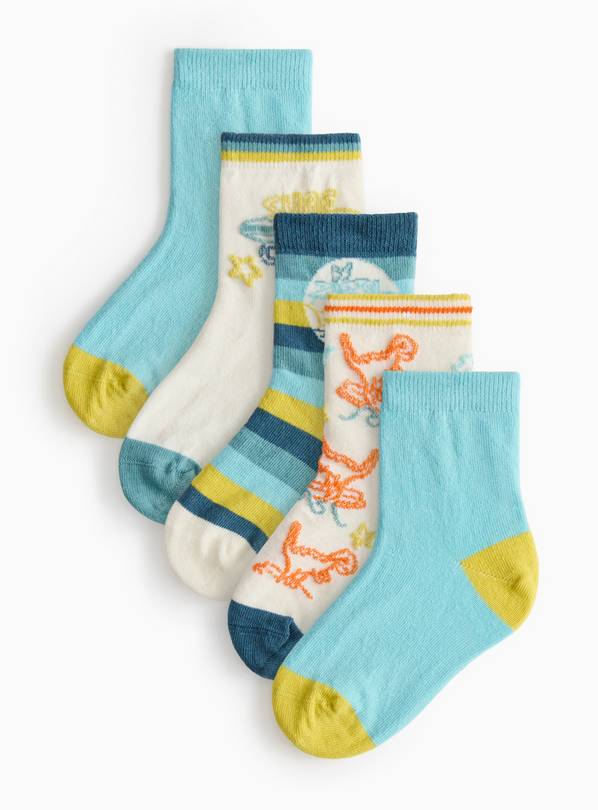 Surf Printed Ankle Socks 5 Pack 9-12